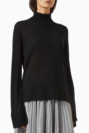 Slit-sleeve Turtleneck Top in Lyocell Blend