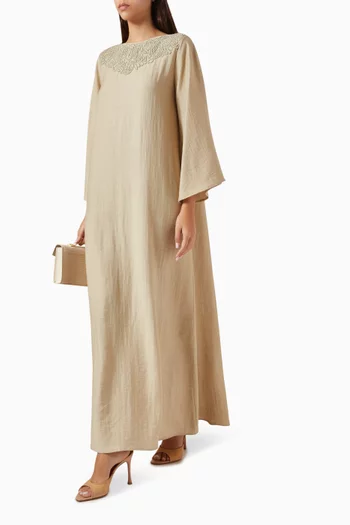 Embroidered Maxi Dress in Soft-linen
