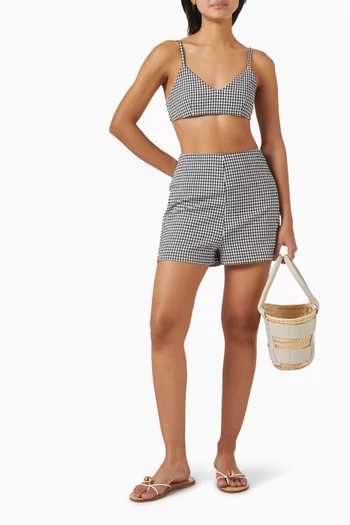 شورت قصير بنقشة مربعات غينغهام مزيج نايلون
