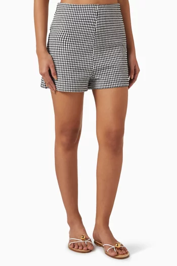 شورت قصير بنقشة مربعات غينغهام مزيج نايلون