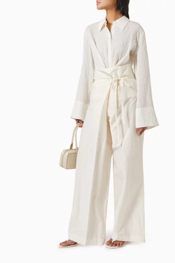 Sculptural Wide-leg Pants in Cotton Blend