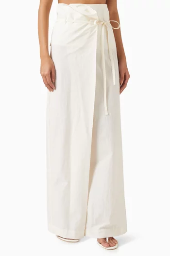 Sculptural Wide-leg Pants in Cotton Blend
