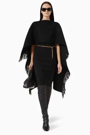 Fringe Poncho in Wool Blend