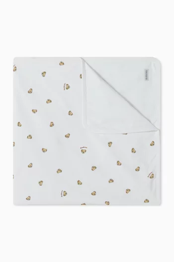 Teddy-print Baby Blanket in Cotton