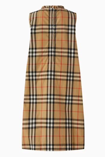 Check-print Smocked Dress in Cotton