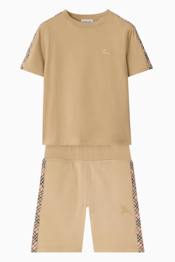 شورت رياضي بشريط بنقشة مربعات قطن