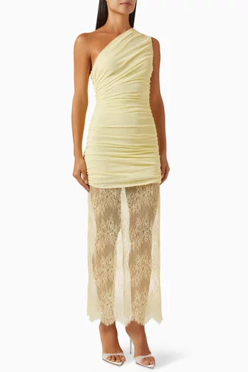 Martine Gathered Maxi Dress in Lace