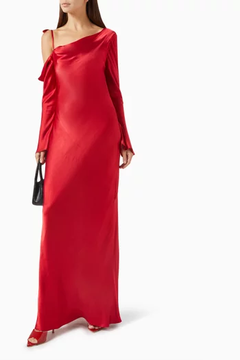 Tatum Asymmetrical Maxi Dress in Satin