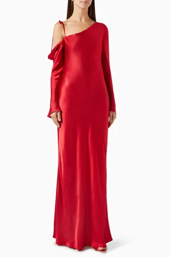 Tatum Asymmetrical Maxi Dress in Satin