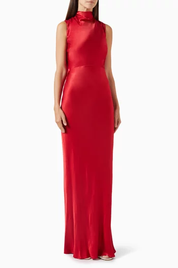 Tatum Cowl-back Maxi Dress in Satin