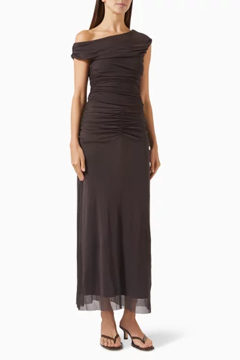 Mira Off-shoulder Maxi Dress in Mesh