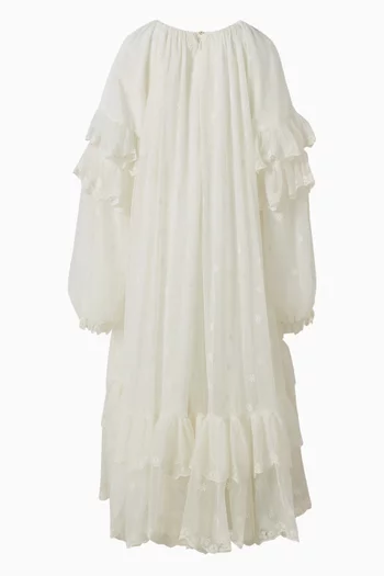 Flounce Embroidered Maxi Dress in Mesh