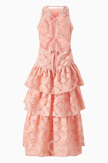 Embroidered Maxi Ruffle Dress