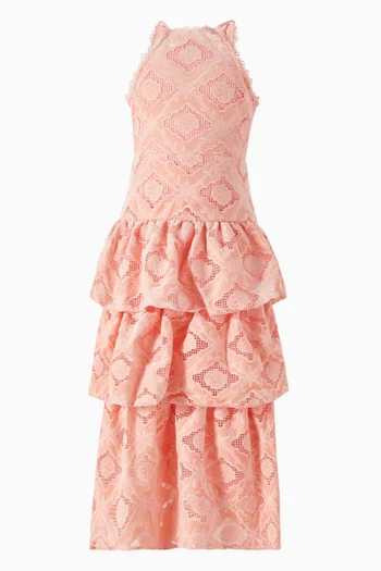 Embroidered Maxi Ruffle Dress