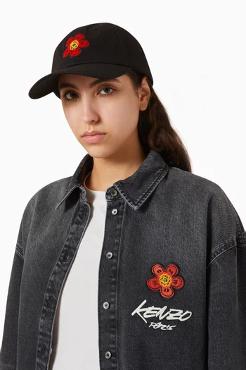 Floral Embroidered Cap in Cotton