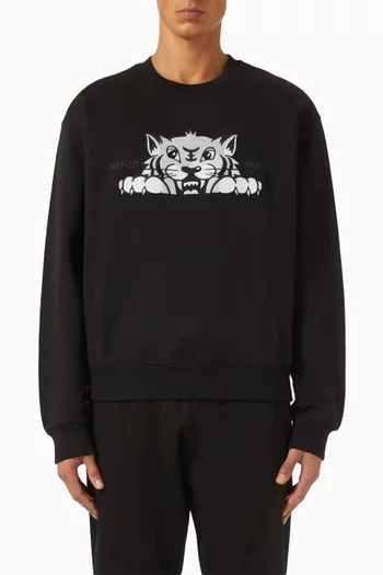Happy Tiger Embroidered Sweatshirt in Cotton