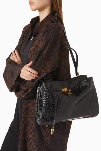 Medium Rodeo Handbag in Croc-embossed Leather