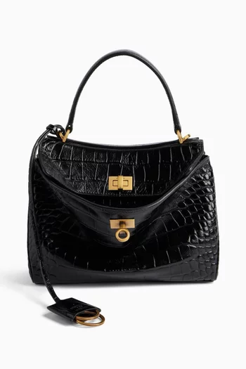 Medium Rodeo Handbag in Croc-embossed Leather