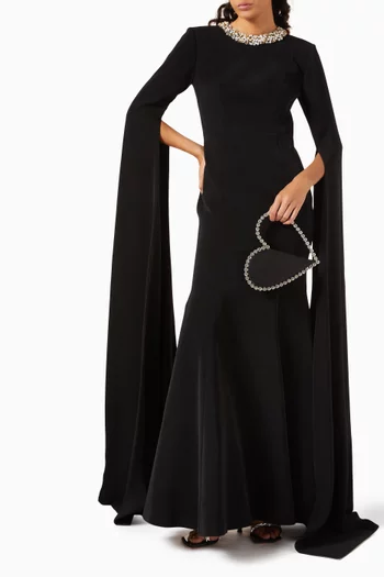 Pearl-embellished Cape Dress