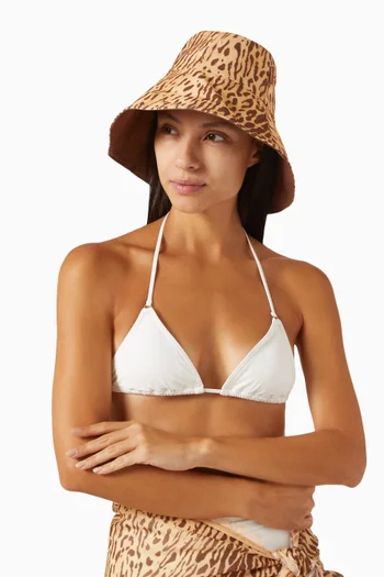 Leopard-printed Bucket Hat in Linen