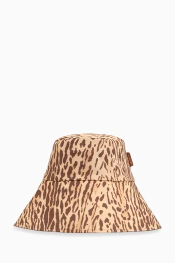 Leopard-printed Bucket Hat in Linen