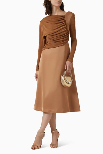 فستان متوسط الطول بدرابيه