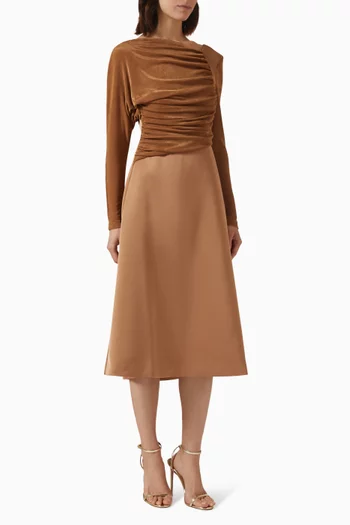 فستان متوسط الطول بدرابيه