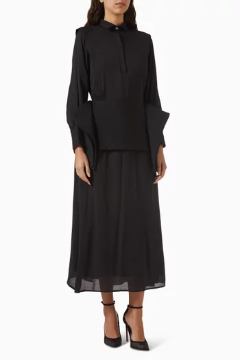 فستان اوفيليا بحزام كريب وشيفون مجعد