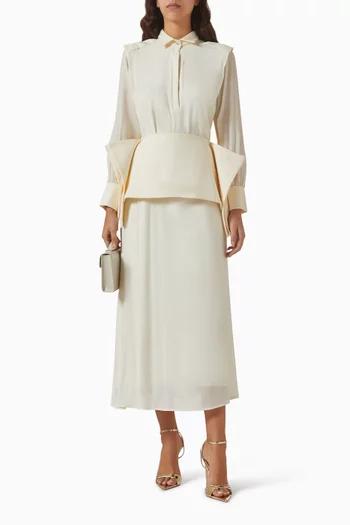 فستان اوفيليا بحزام كريب وشيفون مجعد