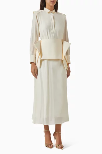 فستان اوفيليا بحزام كريب وشيفون مجعد