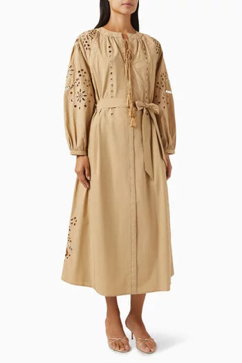 Belted Shirt Midi Dress in Cotton