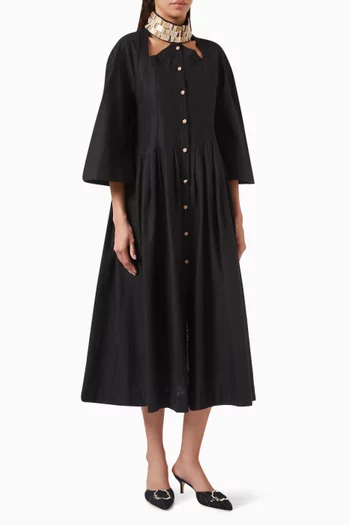 Cut-out Shirt Midi Dress in Linen & Cotton