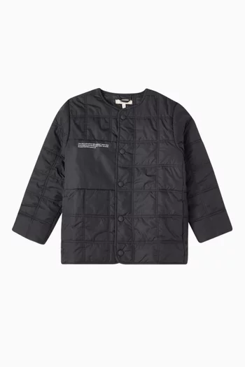 Flower-Warmth Quilted Collarless Jacket