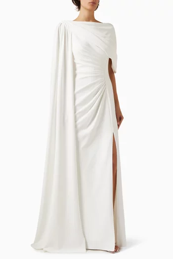 Acadia Shawl Draped Gown in Crepe
