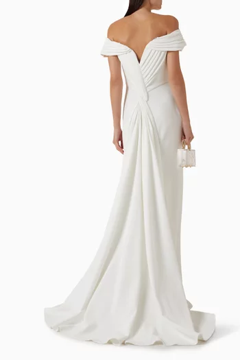 Winslow Pleated V-back Gown in Crepe