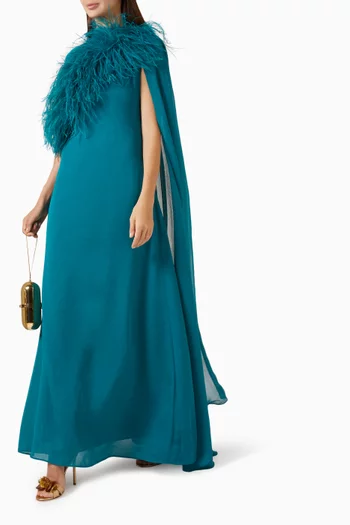 Frost Fur-trim Cape Maxi Dress