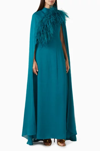 Frost Fur-trim Cape Maxi Dress