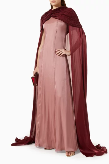 Pleated Cape Maxi Dress