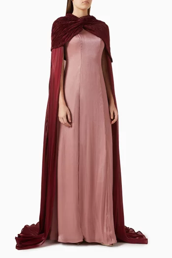 Pleated Cape Maxi Dress