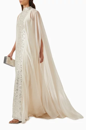 Elysia Sequin-embellished Cape Dress