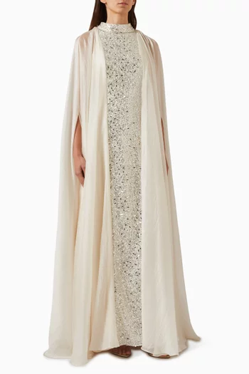 Elysia Sequin-embellished Cape Dress