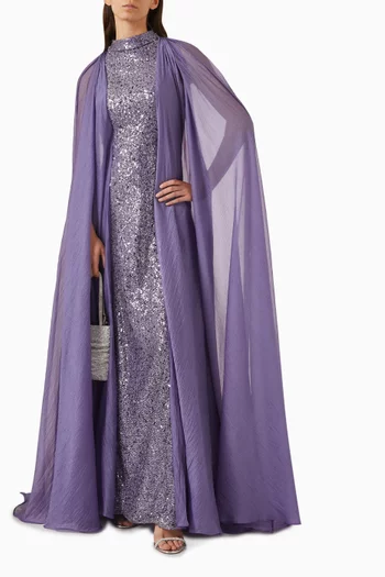Elysia Sequin-embellished Cape Dress