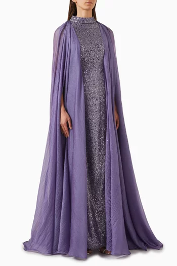 Elysia Sequin-embellished Cape Dress