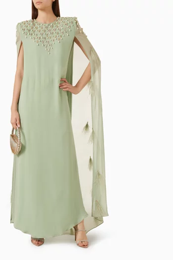 Feather Pearl-embellished Cape Jalabiya