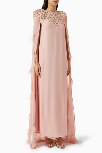 Feather Pearl-embellished Cape Jalabiya