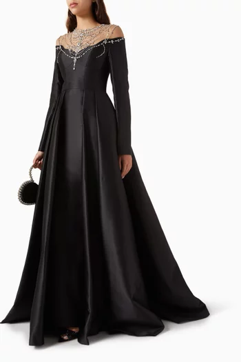 Jewel Embellished Neckline Maxi Dress