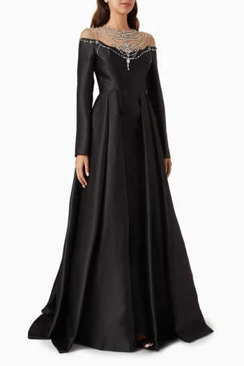 Jewel Embellished Neckline Maxi Dress