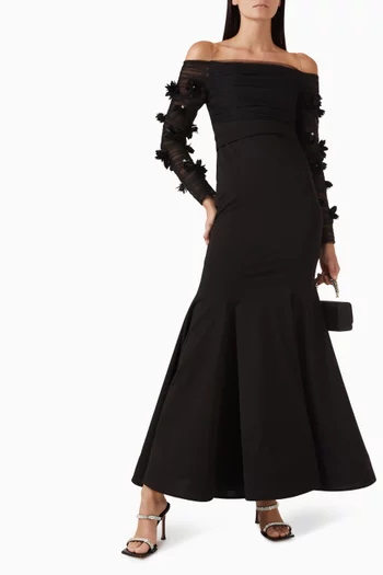 Off-shoulder Floral-appliqué Gown