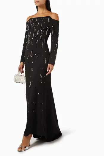 Off-shoulder Crystal Embellished Gown
