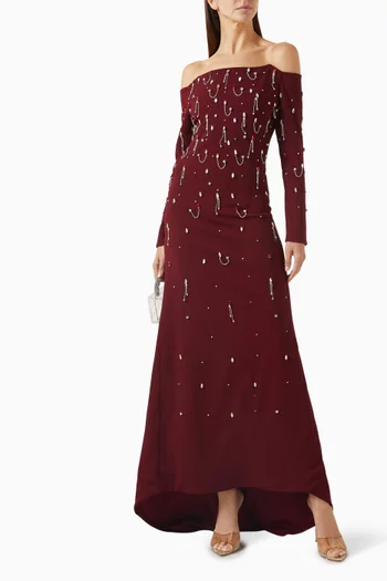 Off-shoulder Crystal Embellished Gown